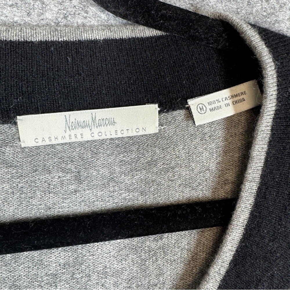 Neiman Marcus Gray Black Cashmere Cardigan Open Front Quiet Luxury Minimalist M - Picture 4 of 14